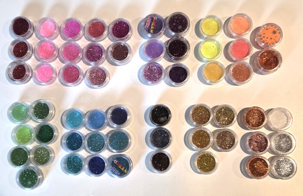 Glitter Lot 58 Colors VERY FINE 1" Pots Body Nail Make Up Shimmer Dust Art Cheer